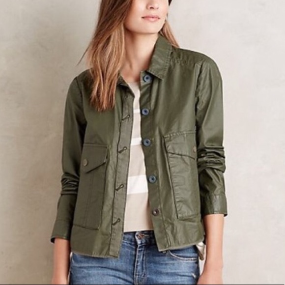 Anthropologie Jackets & Blazers - Anthropologie Hei Hei Forest Green Waxed Canvas Cropped Chore Jacket Size Medium